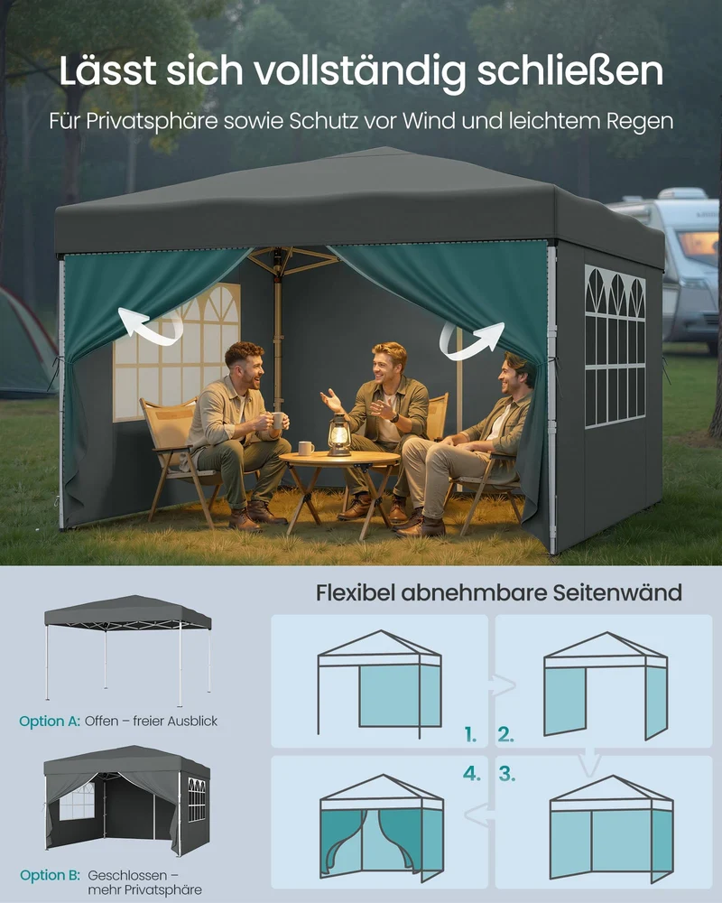 SONGMICS Faltpavillon 3 x 3 m mit Seitenwänden, dunkelgrau