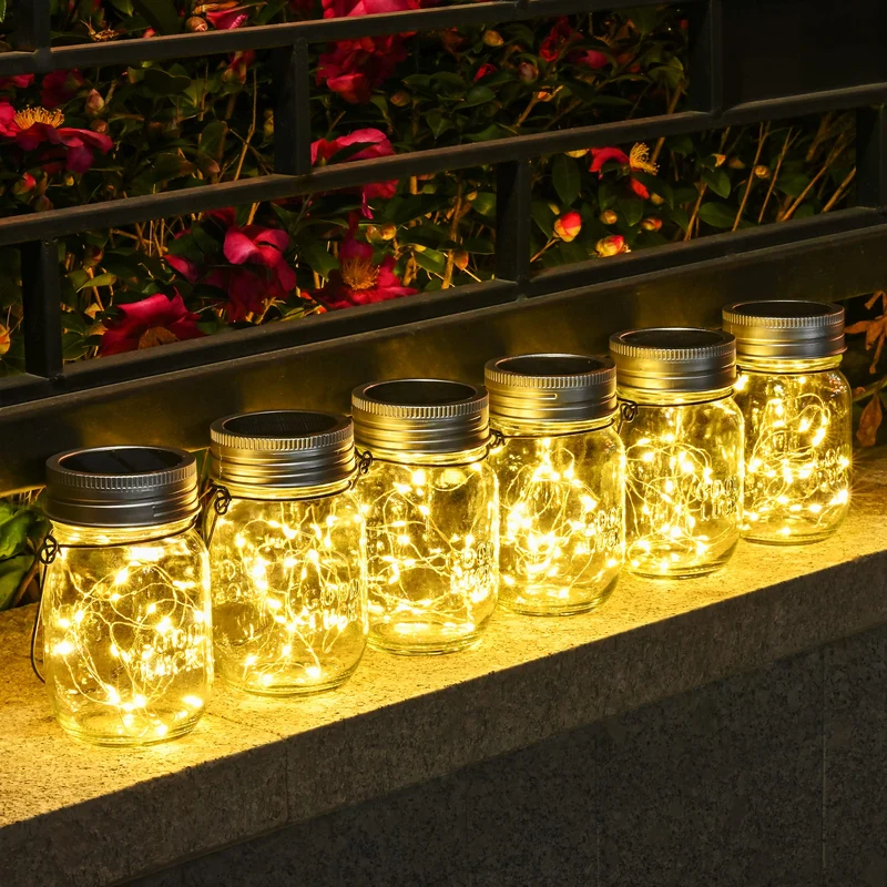 Solpex Solarlaterne Einmachglas mit 180 LED Lichterkette, 6er-Set