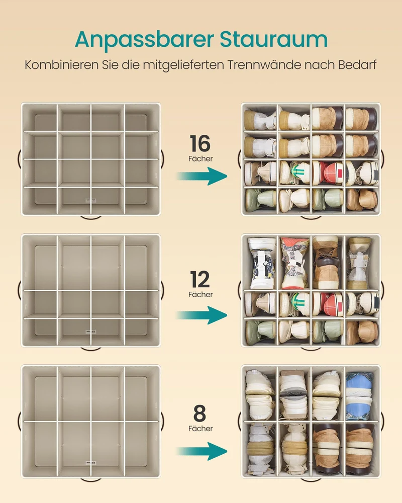 SONGMICS Schuhorganizer für 16 Paar Schuhe, cappuccinobeige