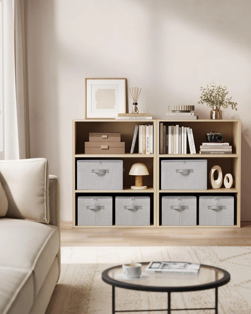 SONGMICS Aufbewahrungsbox mit Deckel, 3er Set, faltbar, taubengrau
