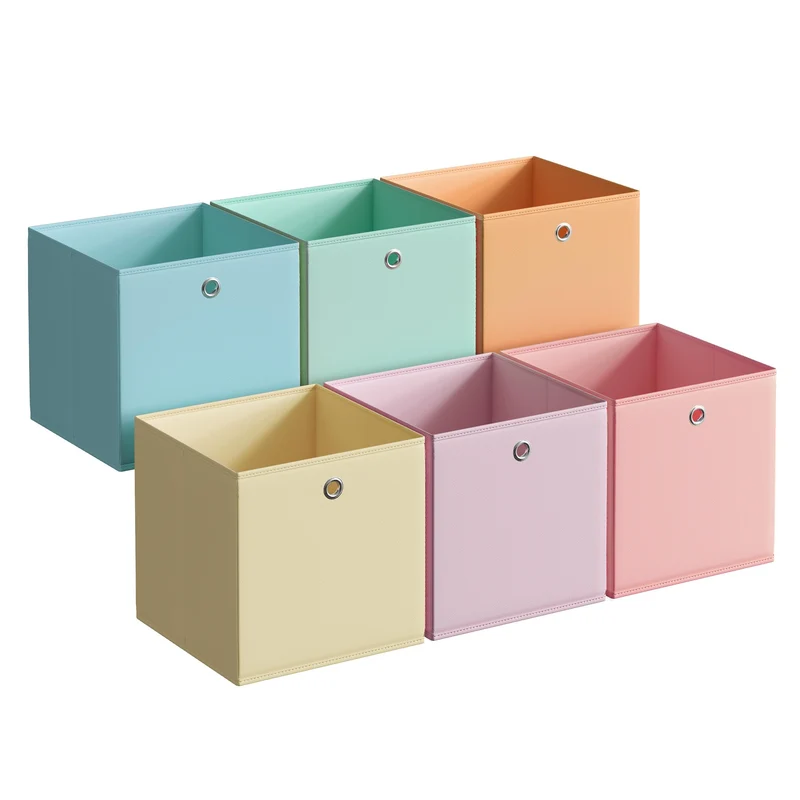 SONGMICS Aufbewahrungsbox 6er Set, faltbare Stoffbox 30x30x30 cm, bunt
