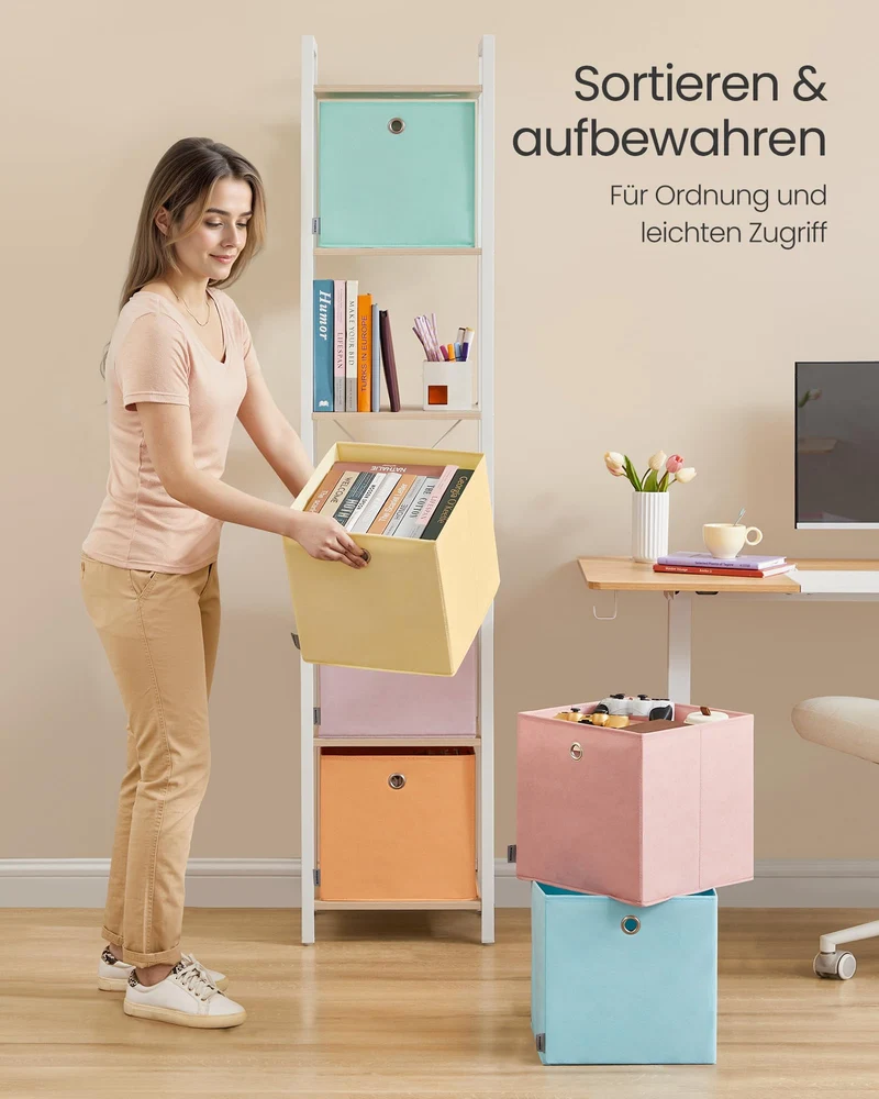 SONGMICS Aufbewahrungsbox 6er Set, faltbare Stoffbox 30x30x30 cm, bunt