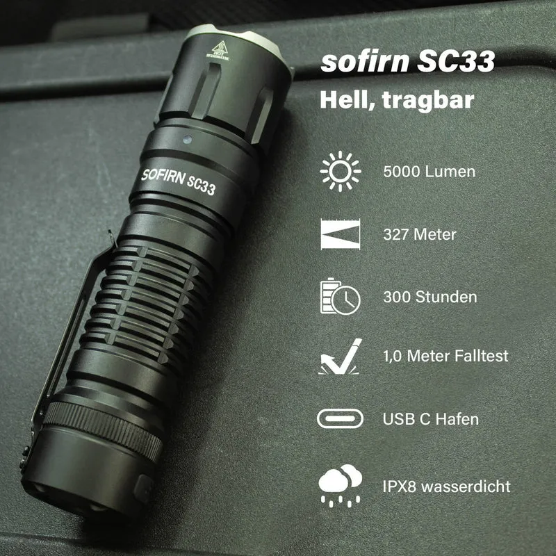 Sofirn SC33 LED Taschenlampe, 5200 Lumen, USB-C, wiederaufladbar