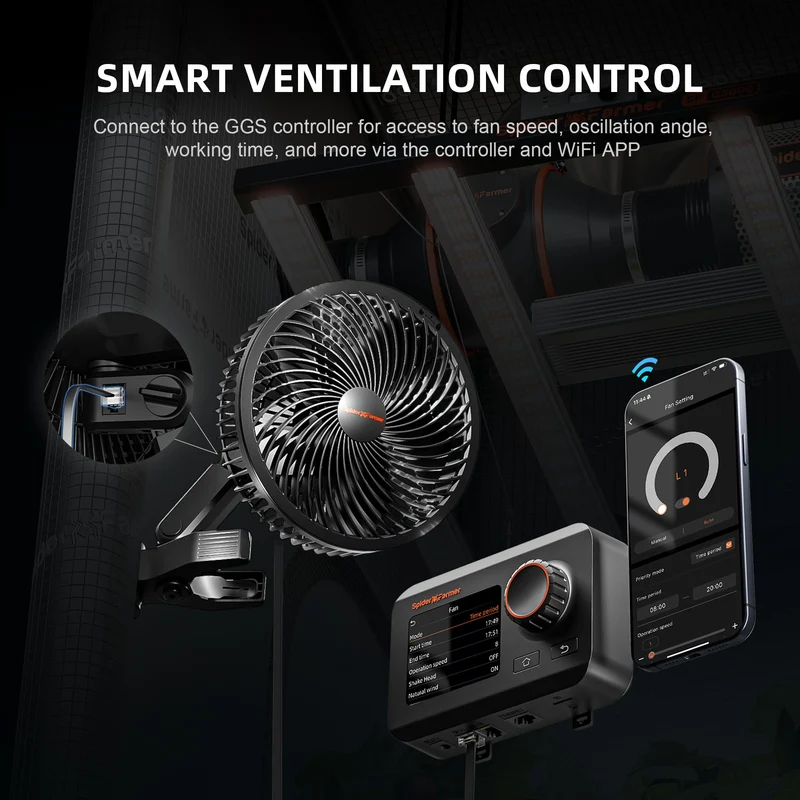 Spider Farmer Grow Ventilator mit Clip, EC-Motor, oszillierend, IP54