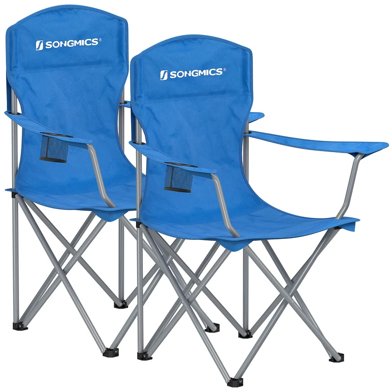 SONGMICS Campingstuhl 2er Set, Klappstuhl mit Getränkehalter, blau