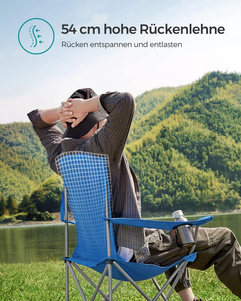 SONGMICS Campingstuhl 2er Set, Klappstuhl mit Getränkehalter, blau