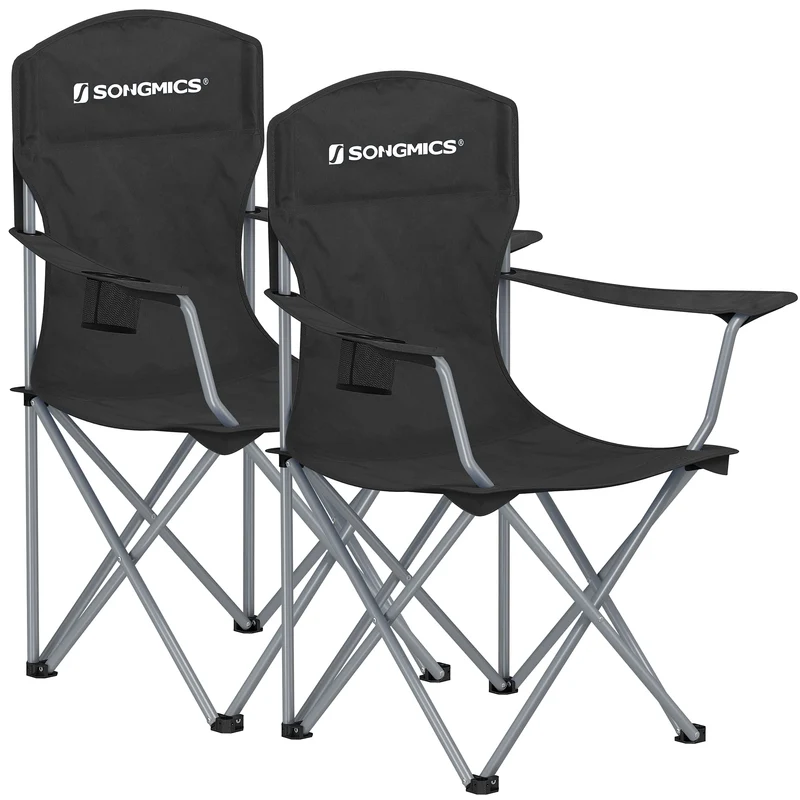 SONGMICS Campingstuhl 2er Set, klappbarer Angelstuhl, 150 kg, schwarz