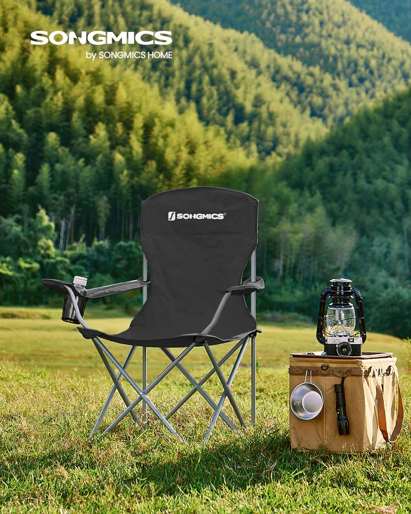 SONGMICS Campingstuhl 2er Set, klappbarer Angelstuhl, 150 kg, schwarz
