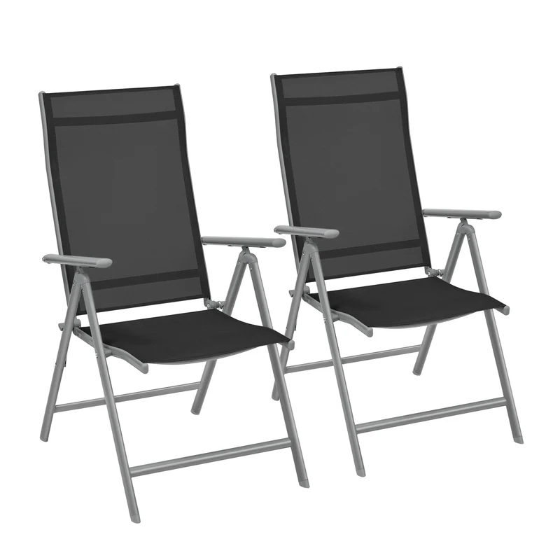 SONGMICS Gartenstuhl, faltbar, 2er-Set, 150 kg belastbar, schwarz