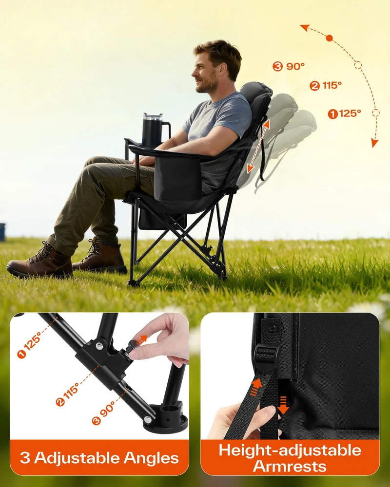 Sportneer Campingstuhl faltbar, Klappstuhl bis 160 kg, schwarz