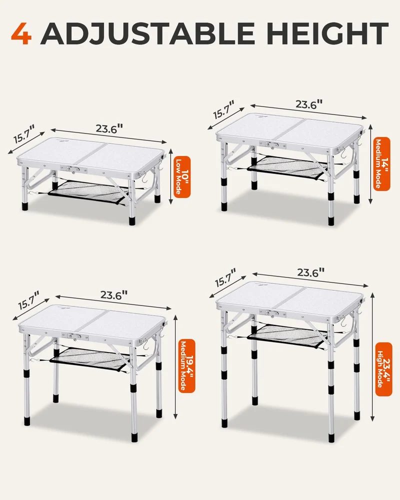 Sportneer Campingtisch klappbar, höhenverstellbar, 60 x 40 cm