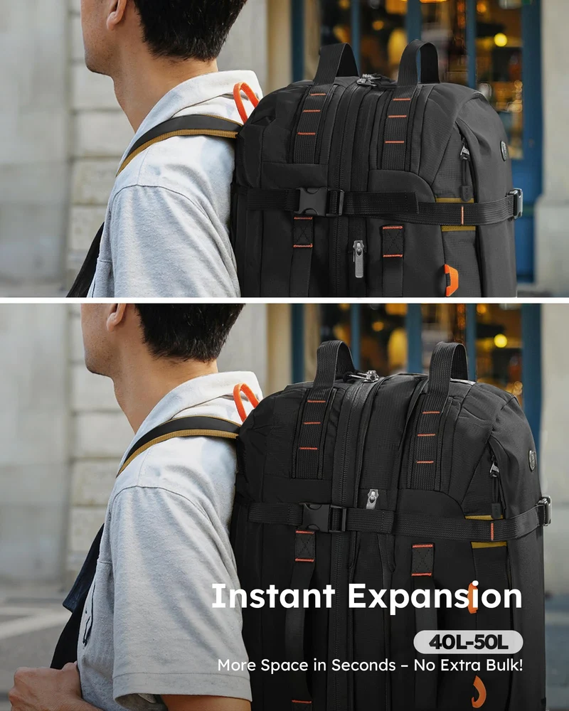 Tolaccea Reiserucksack Handgepäck 15,6 Zoll, erweiterbar 40–50 L