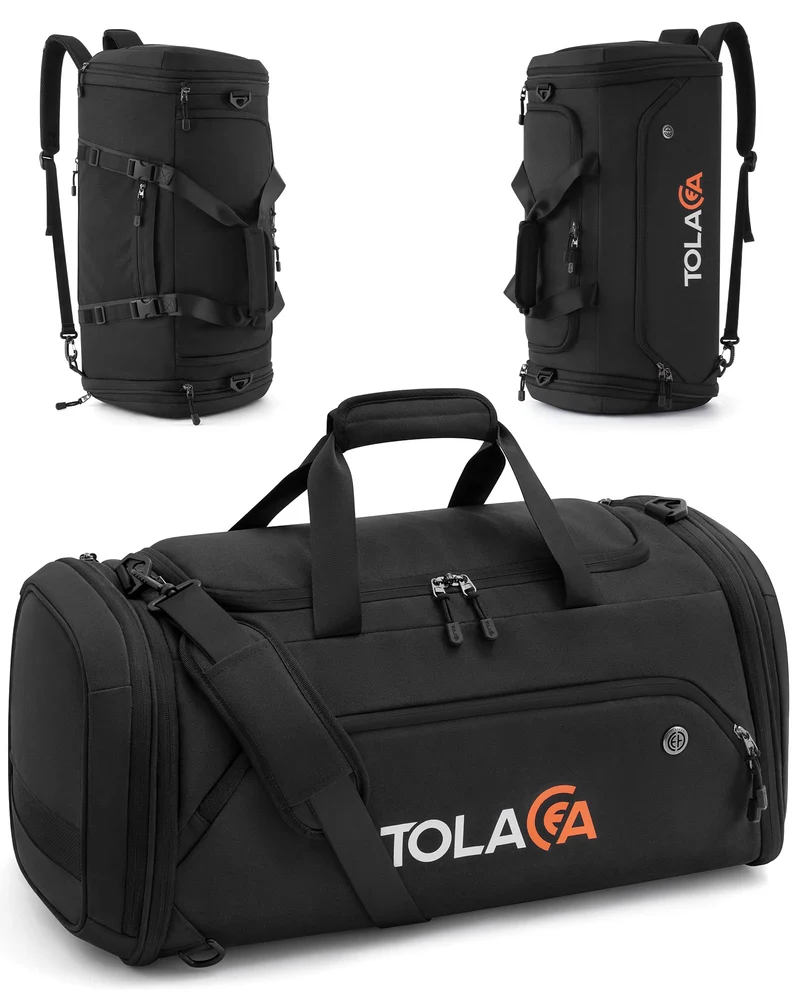Tolaccea Sporttasche 56-70L erweiterbar mit Schuhfach, schwarz