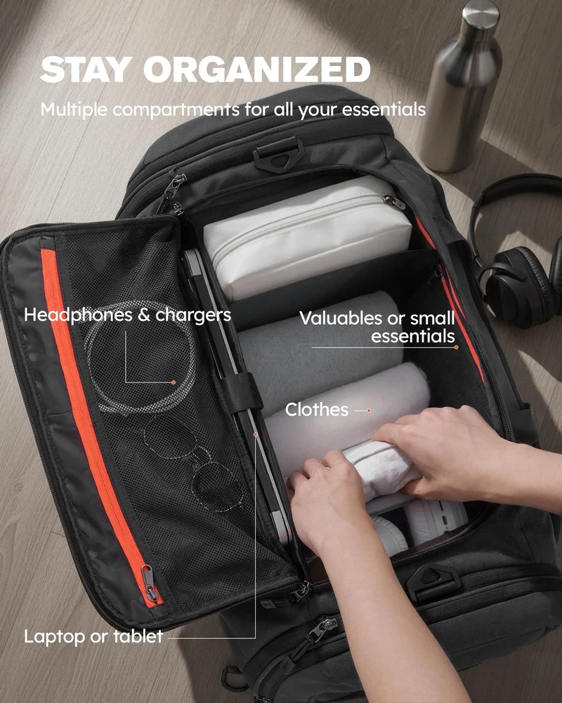 Tolaccea Sporttasche 56-70L erweiterbar mit Schuhfach, schwarz