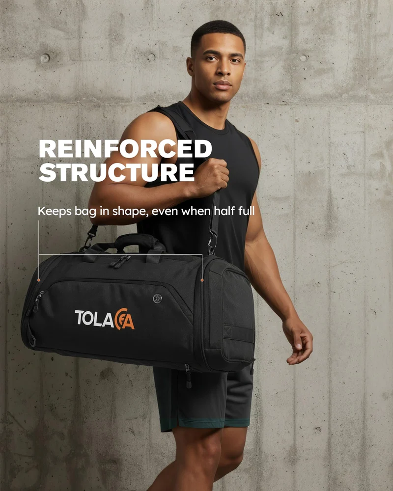 Tolaccea Sporttasche 56-70L erweiterbar mit Schuhfach, schwarz