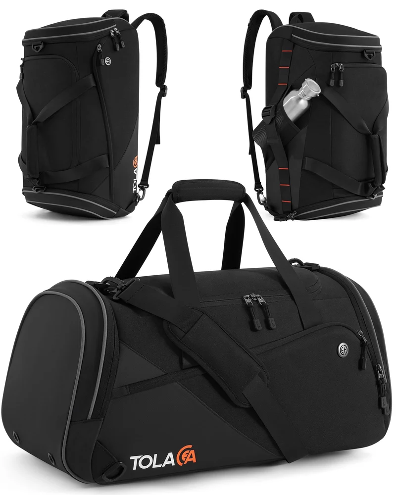 Tolaccea Sporttasche 47L mit Schuhfach & Nassfach, schwarz