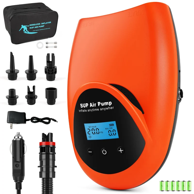 Tonsim Elektrische SUP Pumpe, 20 PSI Akku Luftpumpe mit LCD-Anzeige