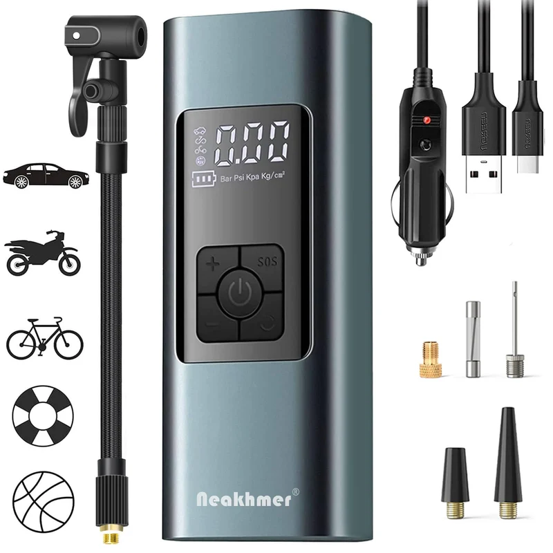 Neakhmer Akku-Reifenpumpe 12V Mini-Luftkompressor mit Manometer