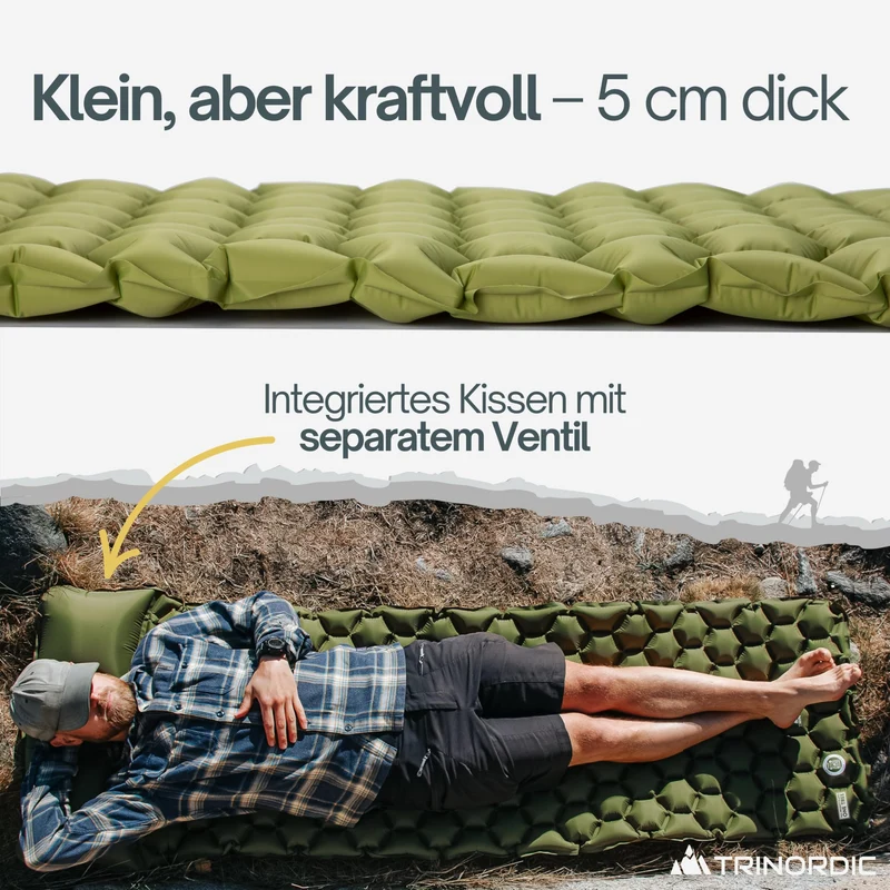 TRINORDIC Isomatte aufblasbar mit Kissen – ultraleicht 550 g
