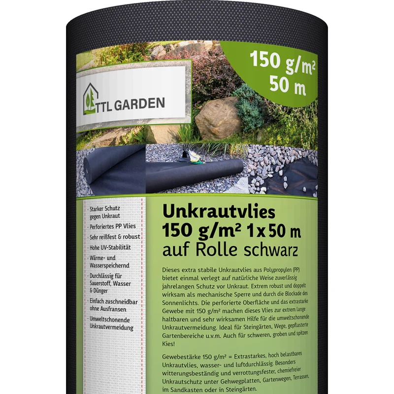 TTL GARDEN Unkrautvlies 150 g/m², 50 m² Rolle 1 x 50 m, UV-stabil