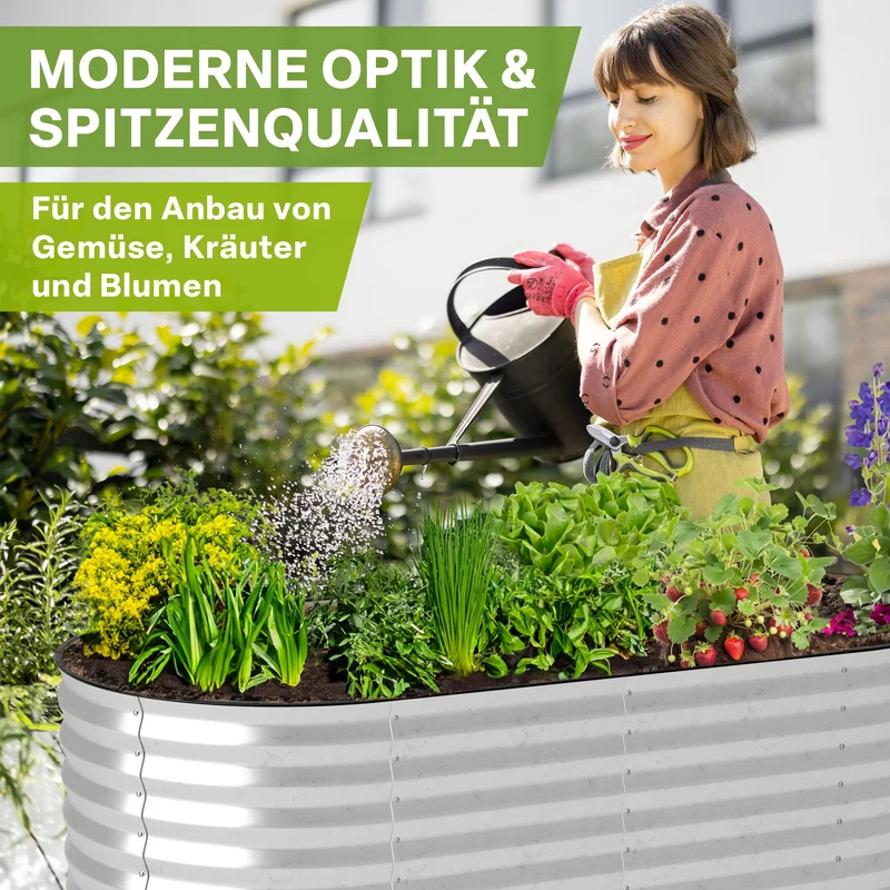 TTL GARDEN Spirit M Metall-Hochbeet 160x80x80 cm silber oval