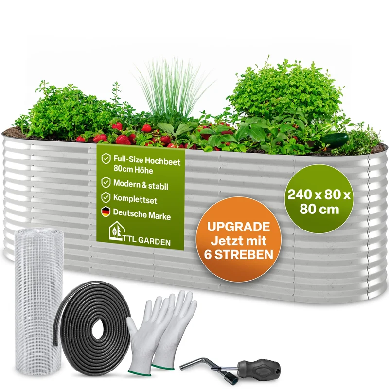 TTL Garden Hochbeet Spirit L 240x80x80 cm verzinkter Stahl silber