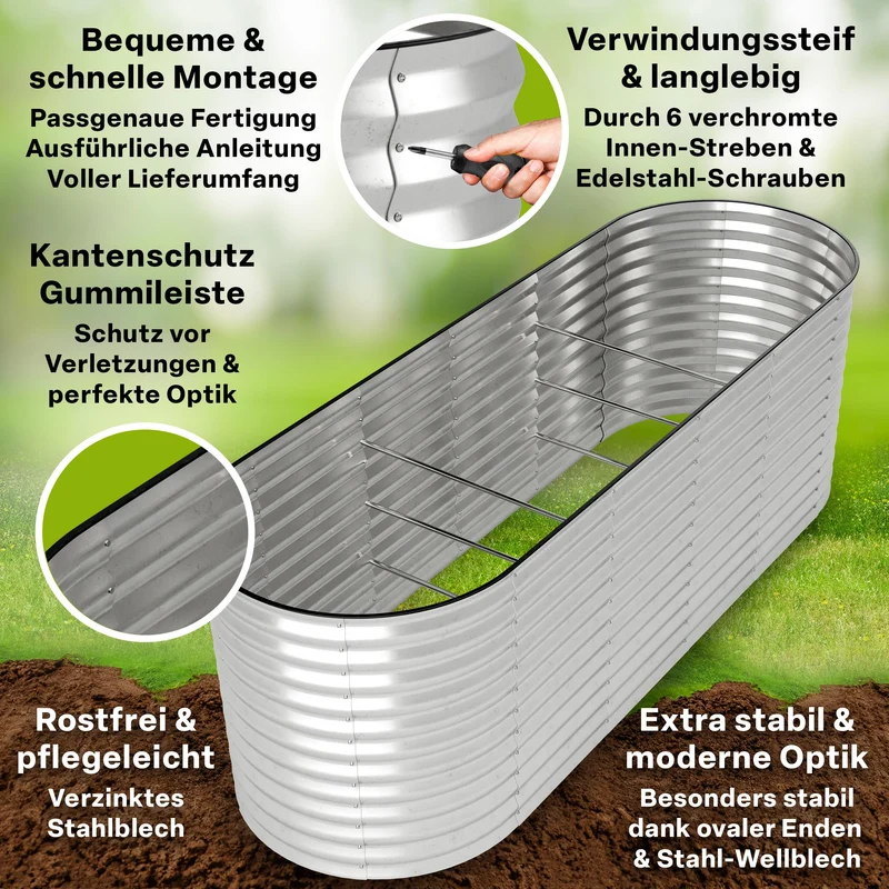 TTL Garden Hochbeet Spirit L 240x80x80 cm verzinkter Stahl silber