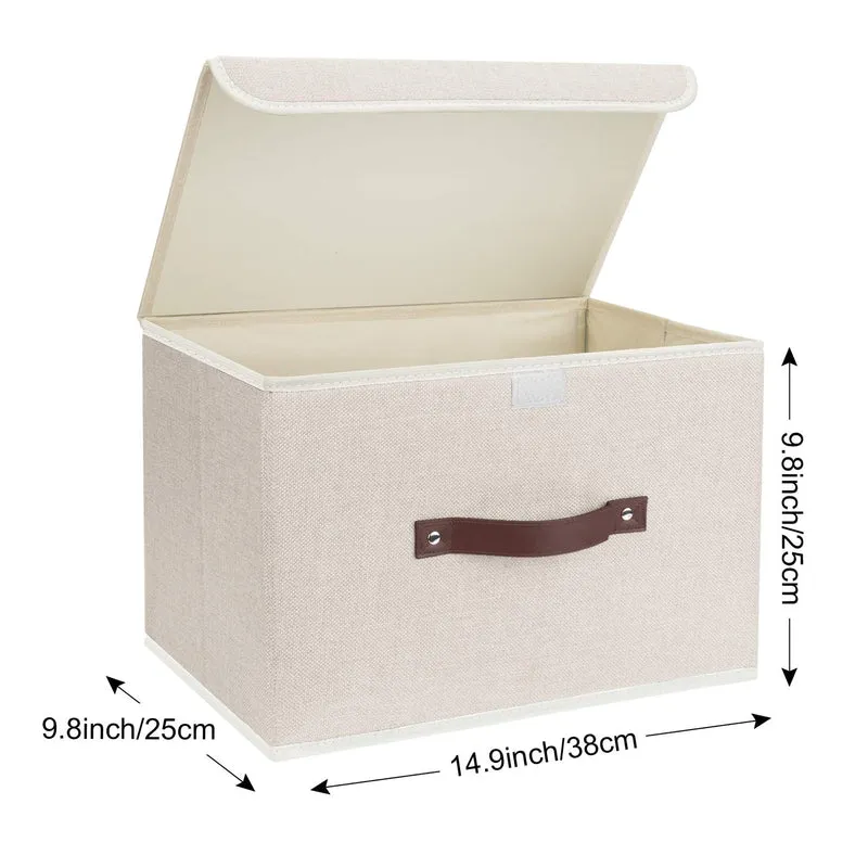 TYEERS Aufbewahrungsbox mit Deckel, faltbar, Stoff, 5 Stück, beige