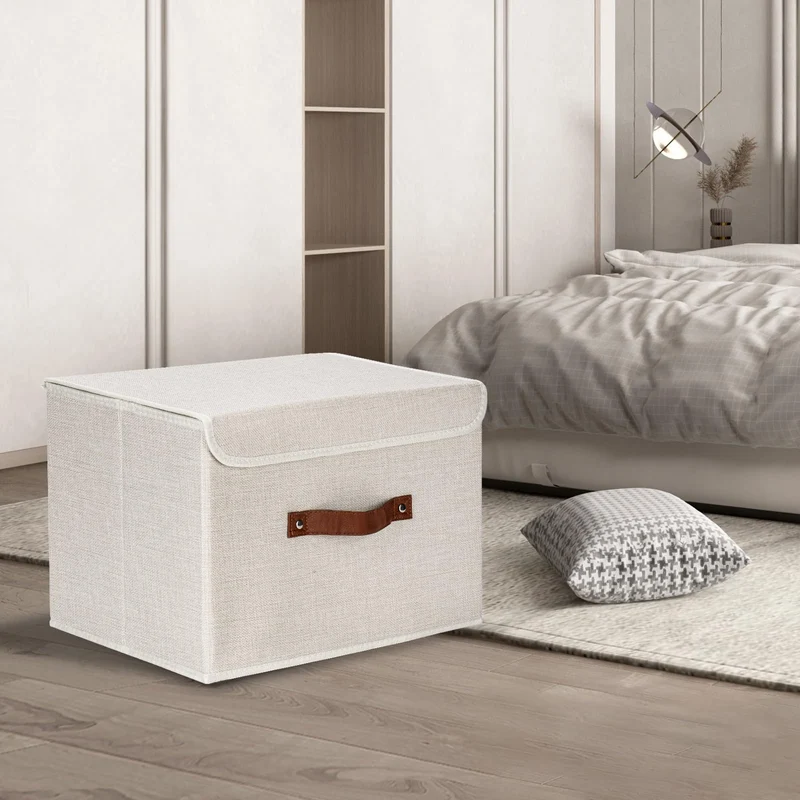 TYEERS Aufbewahrungsbox mit Deckel, faltbar, Stoff, 5 Stück, beige