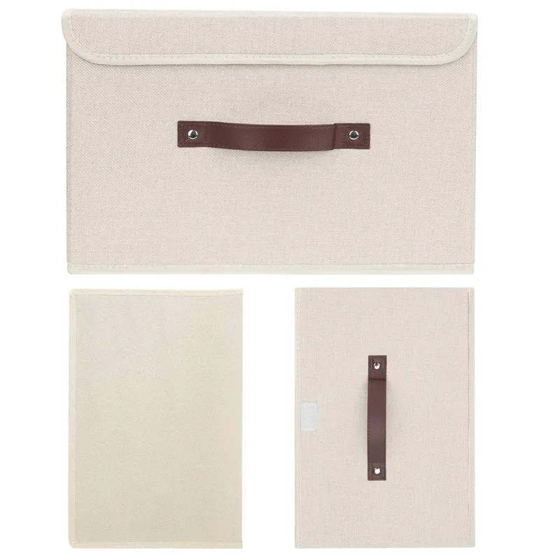 TYEERS Aufbewahrungsbox mit Deckel, faltbar, Stoff, 5 Stück, beige