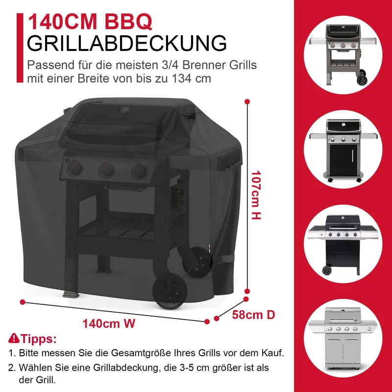 Unicook Grillabdeckung 140 cm wasserdicht, Grillhaube für Gasgrill