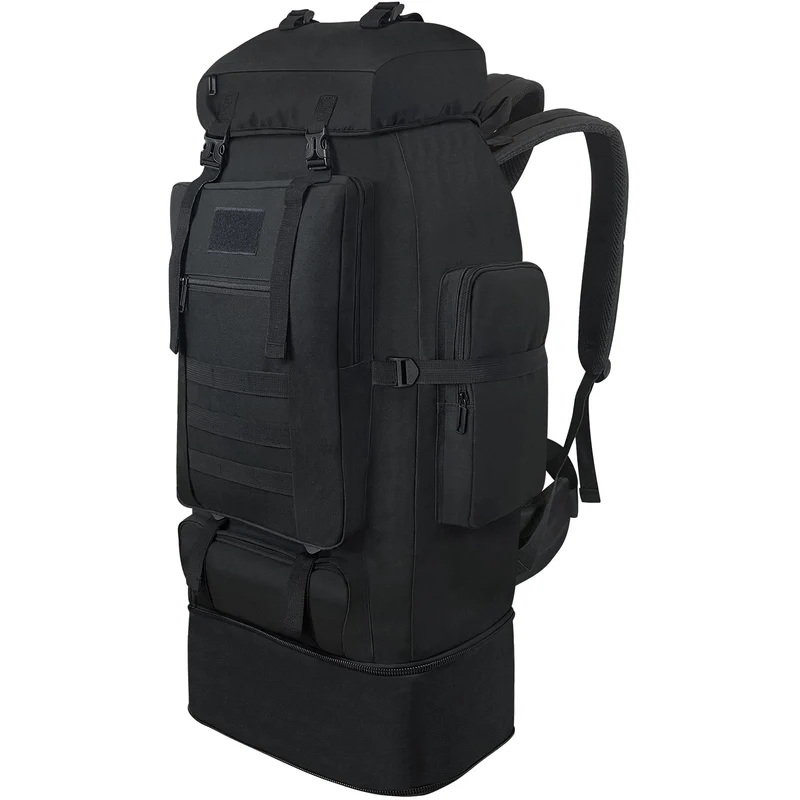 Vaupan Wanderrucksack 100 L, erweiterbarer Molle-Rucksack, schwarz