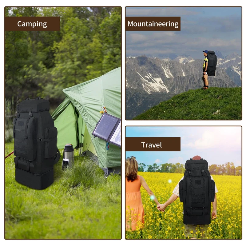 Vaupan Wanderrucksack 100 L, erweiterbarer Molle-Rucksack, schwarz