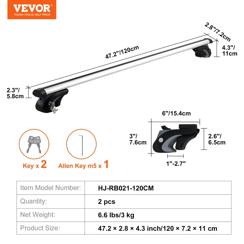 VEVOR Dachträger Universal Alu Querträger 90 kg Tragkraft