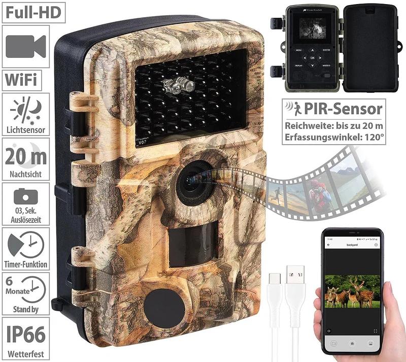 VisorTech Wildkamera WK-605.app mit WLAN, Full HD und Nachtsicht