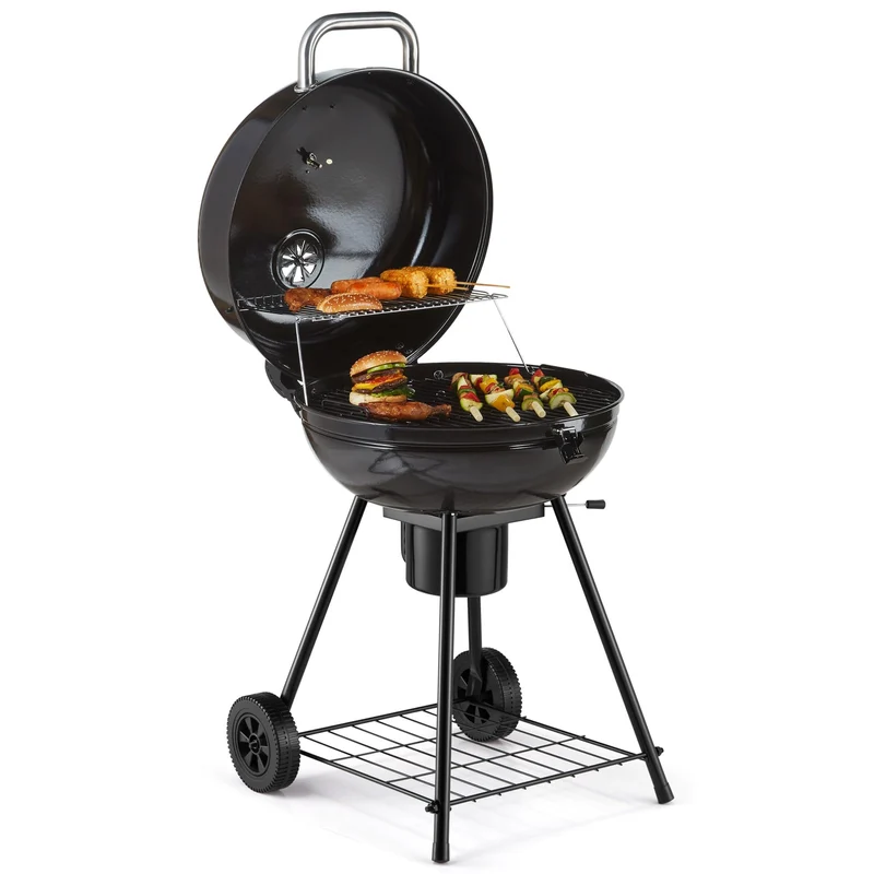 VonHaus Kettle Holzkohlegrill, Kugelgrill 53,5 cm mit Warmhalterost