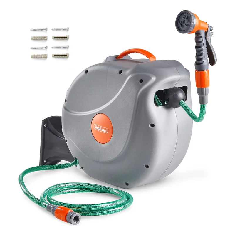 VonHaus Schlauchtrommel 20 m, Wandmontage, automatische Aufrollung