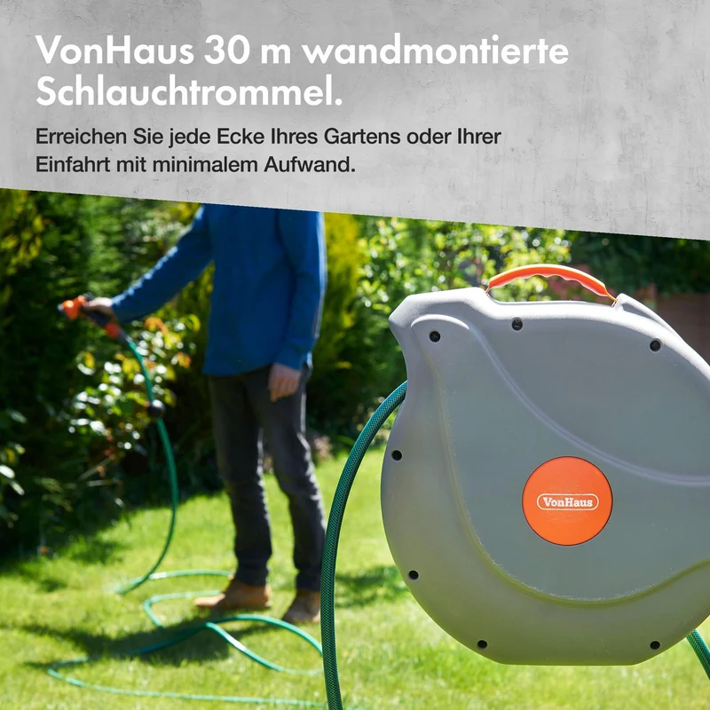 VonHaus Schlauchtrommel 30 m, automatischer Wand-Schlauchaufroller
