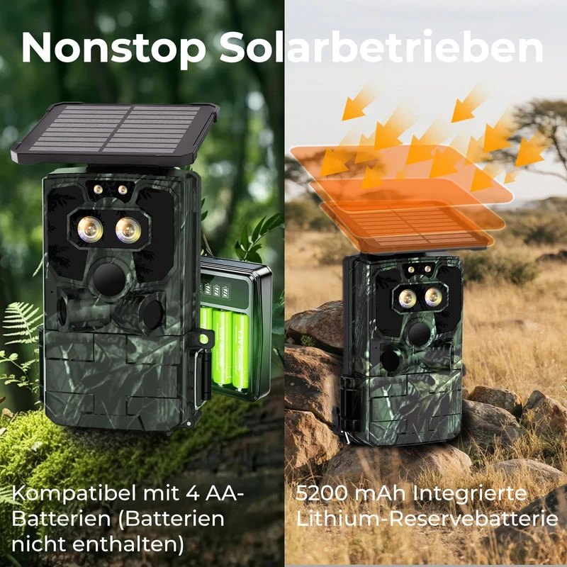 VOOPEAK TC37 Solar Wildkamera 4K 60MP, WLAN, Sternenlicht-Nachtsicht