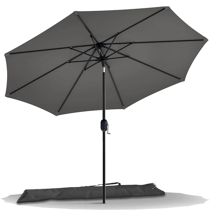 VOUNOT Sonnenschirm 270 cm knickbar mit Kurbel, UV-Schutz, Grau
