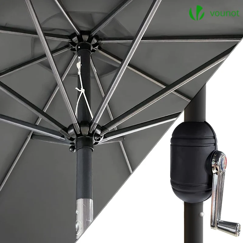 VOUNOT Sonnenschirm 270 cm knickbar mit Kurbel, UV-Schutz, Grau