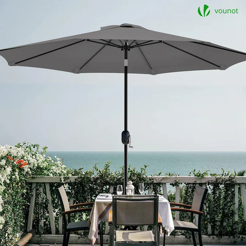 VOUNOT Sonnenschirm 270 cm knickbar mit Kurbel, UV-Schutz, Grau