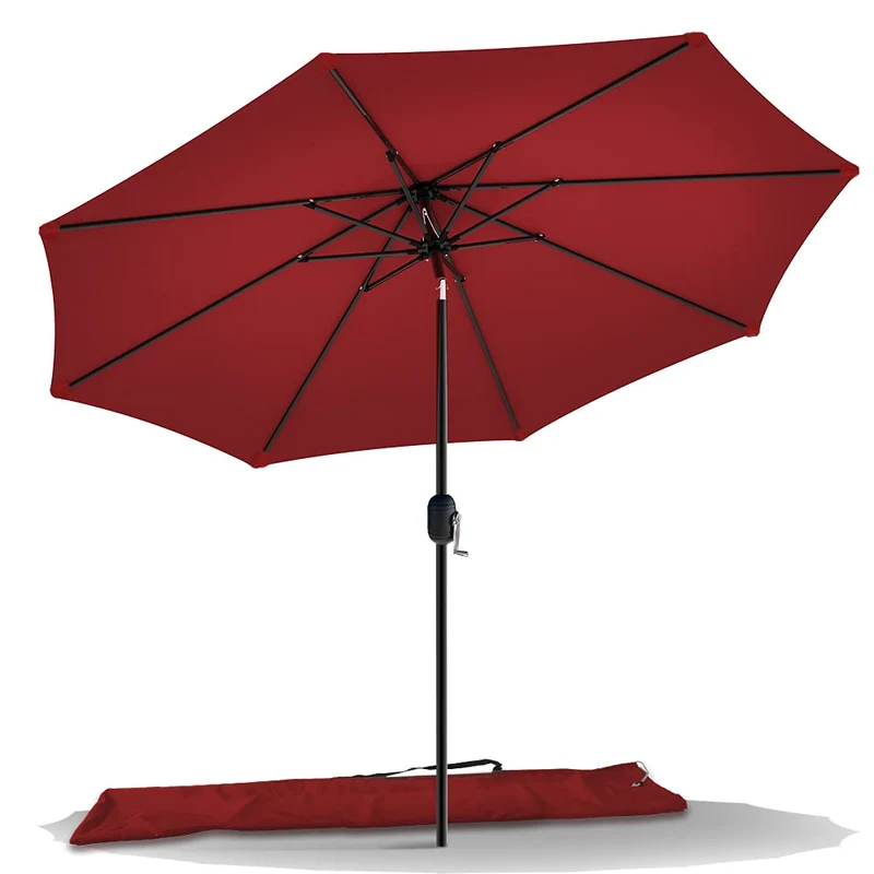 VOUNOT Sonnenschirm 270 cm, knickbar mit Kurbel, UV-Schutz, Rot