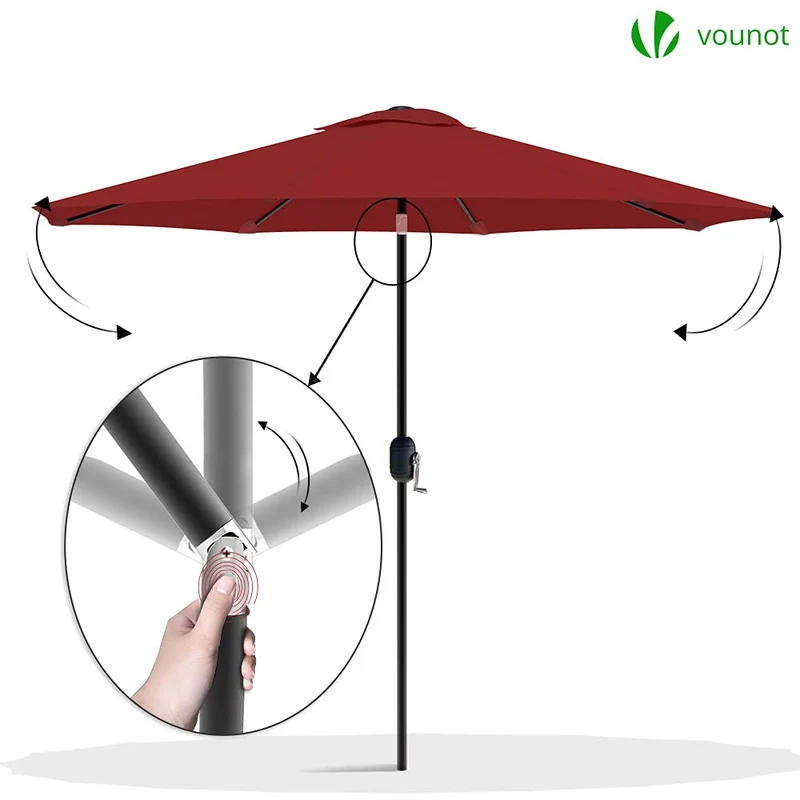 VOUNOT Sonnenschirm 270 cm, knickbar mit Kurbel, UV-Schutz, Rot