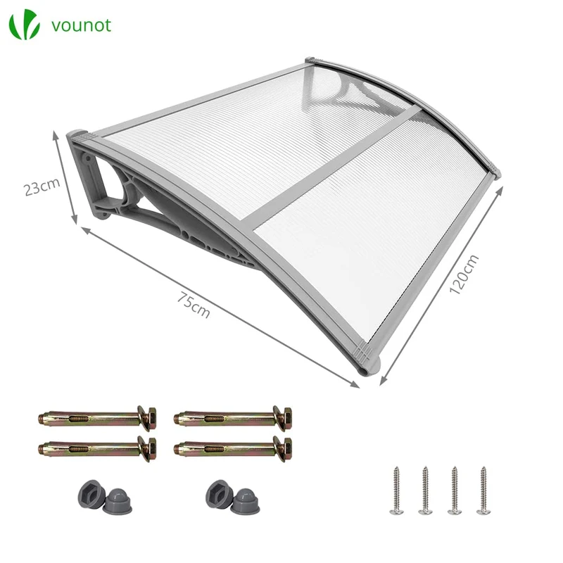 VOUNOT Vordach Haustür 120 x 80 cm aus Aluminium und Polycarbonat