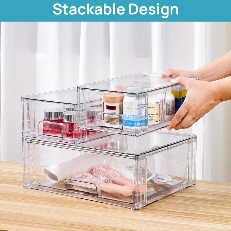 Vtopmart Aufbewahrungsschubladen 3er-Set, stapelbar, transparent