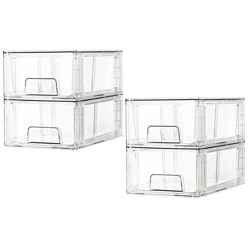Vtopmart Aufbewahrungsschubladen 4er-Set, stapelbar, transparent