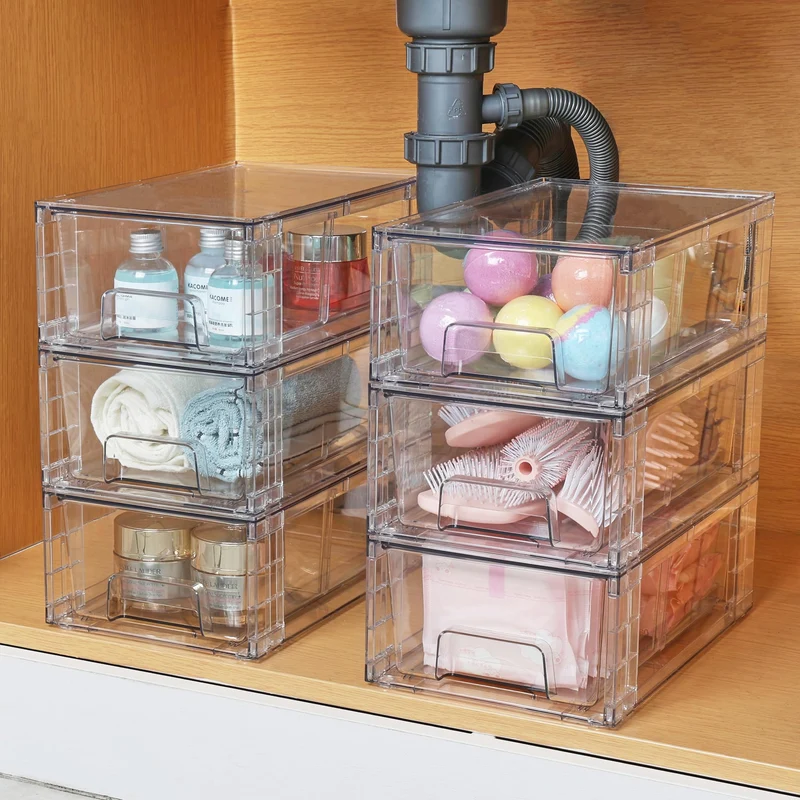 Vtopmart Aufbewahrungsschubladen 4er-Set, stapelbar, transparent
