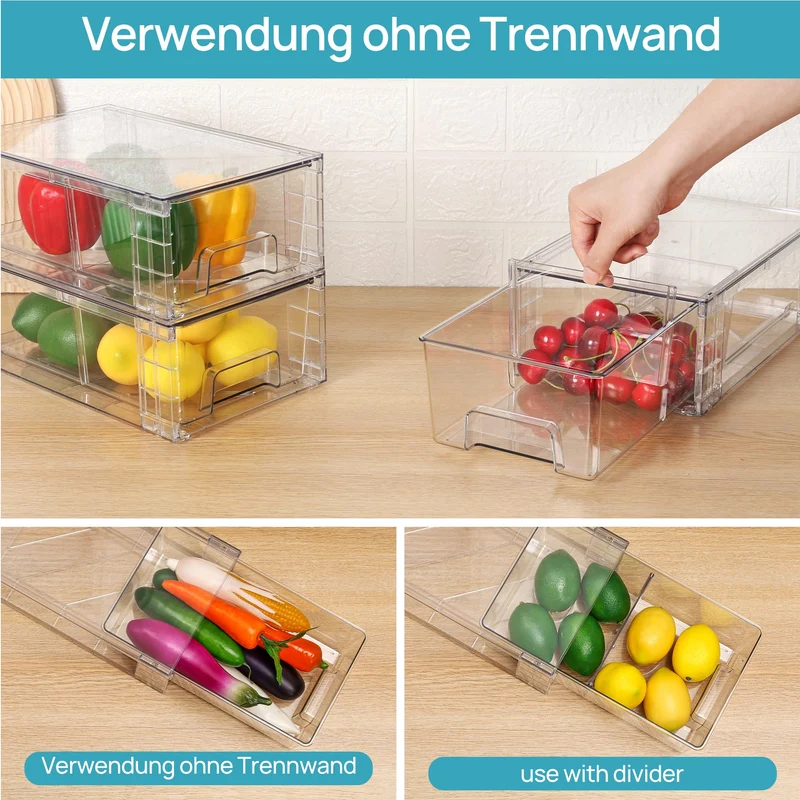 Vtopmart Aufbewahrungsschubladen 4er-Set, stapelbar, transparent