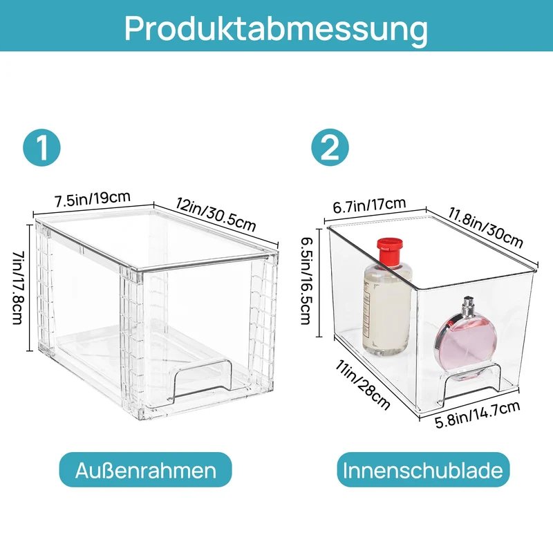 Vtopmart Aufbewahrungsschubladen 4er-Set, stapelbar und transparent